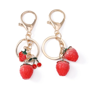 Creative strawberry and cherry fruit keychain set with gold lobster clasp for bags