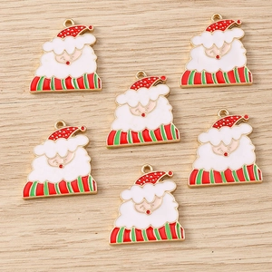 Set of 6 Santa Claus charms with red and green enamel for DIY Christmas jewelry making