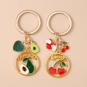 Portachiavi Moda Cuore Avocado Ciliegia Ali in Lega di Zinco Smalto Ciondolo Borsa Frutta Anello Chiavi Gioielli Regalo per Donna