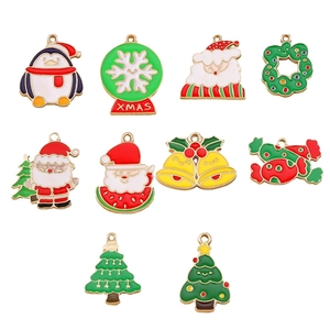 10pcs Christmas enamel charms set including Santa Claus, tree, and bell for DIY jewelry