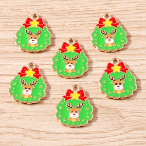 Weihnachtskranz Anhänger aus Legierung mit Rentier und Schleife für DIY Halsketten