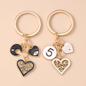 Fashion Zinc Alloy Enamel Keychain Set Heart Evil Eye Moon Star Pendant I Love You Number 5 Bag Charm Gift For Women