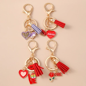 Zinklegierung Liebe Herz Rose Blume Schlüsselanhänger Mit Quaste Emaille Lippen Anhänger Romantisch Taschenanhänger Valentinstagsgeschenk