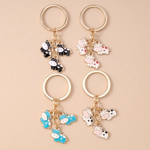 Cute Cartoon Cow Keychain Zinc Alloy Enamel Animal Bag Pendant For Women Girls Fashion Jewelry Cute Key Ring Decor Gift