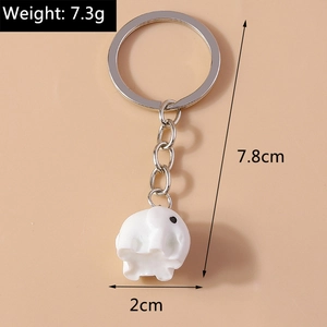 Detailansicht eines 3D-Elefanten-Schlüsselanhängers mit Maßangaben von 7,8cm und 7,3g