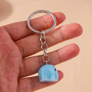 Süßer hellblauer 3D Elefant Schlüsselanhänger mit silbernem Ring für Taschen