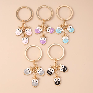 Porte-clés Chouette de Dessin Animé Mignon Bijou de Sac en Alliage de Zinc Émaillé Plaqué Or Anneau de Clé Animal Personnalisé
