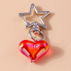 Fashion heart keychain with orange gradient resin bead and silver star-shaped hook