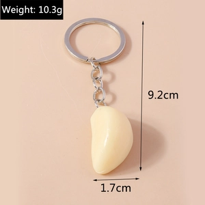 Detailed view of 10.3g garlic keychain with dimensions 9.2cm length and 1.7cm width