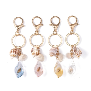 Creative beach shell keychain set with luminous conch and resin charms in gold finish