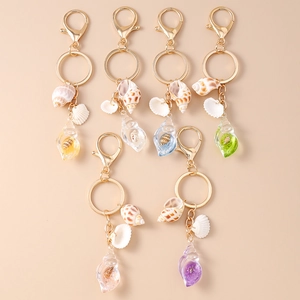 Ocean Shell Conch Keychain Golden Alloy Ring Natural Sea Snail Resin Pendant Luminous Bag Accessory For Women Keys Gift