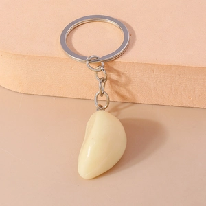 Creative realistic garlic clove keychain with silver metal ring for bags and accessories
