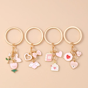 Sweet Pink Enamel Keychain Zinc Alloy Rabbit Tulip Heart Pendant Bag Accessory Cute Key Ring For Women Girls Fashion Jewelry