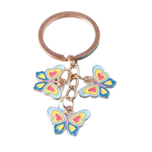 Portachiavi a farfalla alla moda con pendenti smaltati blu giallo e rosa su anello