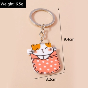 Porte-clés chat de dessin animé avec dimensions 9,4cm de hauteur et poids 6,5g