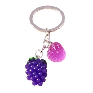 Porte-clés fruits créatif avec pendentif raisin violet et breloque bonbon rose en résine
