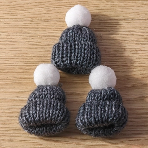 Three mini dark grey knitted Christmas hat charms with white pom-poms for DIY jewelry