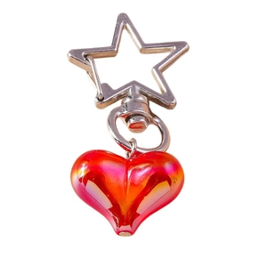 Fashion heart keychain with star-shaped silver ring and gradient red resin pendant
