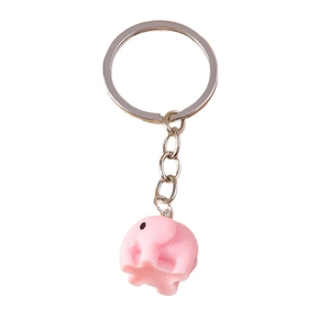Süßer rosa 3D Elefant Schlüsselanhänger mit silbernem Metallring für Taschen