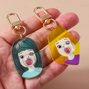 Creative Cartoon Blowing Bubbles Girl Keychain Resin Character Pendant Funny Key Ring For Women Bag Accessory Bag Charm