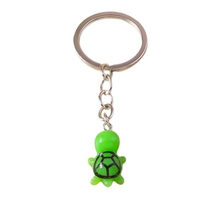 Cute green turtle keychain accessory with glossy resin shell and silver metal ring