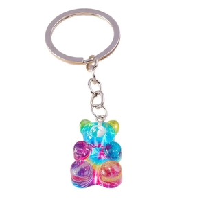 Porte-clés ours coloré en résine à paillettes, accessoire tendance pour sac à main