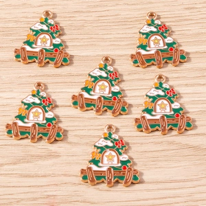 Enamel Alloy Christmas Tree House Pendants For DIY Jewelry Making Festive Necklace Bracelet Keychain Accessories