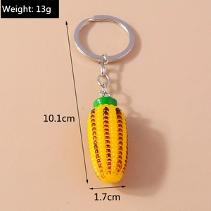 Dettaglio del portachiavi a mais arrostito da 10,1 cm con misure di peso e dimensioni