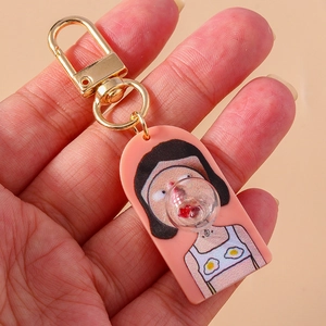 Cartoon girl acrylic keychain with 3D bubble design and golden lobster clasp