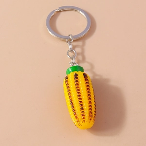 Portachiavi creativo a forma di mais arrostito realistico con chicchi gialli