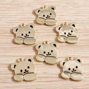 Lot de 6 breloques ours dorés en alliage avec émail noir pour bijoux DIY et porte-clés