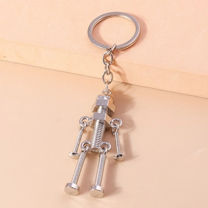 Creative industrial style robot keychain made of silver metal screws and nut parts