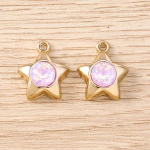 Pendentif étoile doré avec cristaux roses facettés pour la création de bijoux
