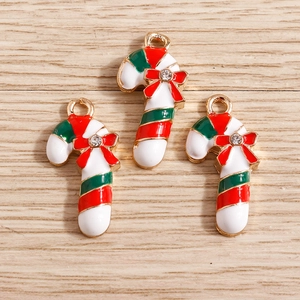 Christmas candy cane pendants with red bow and rhinestone for DIY jewelry making