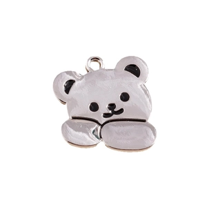 Lot de 10 pendentifs ours à la mode avec finition argentée et détails en émail noir