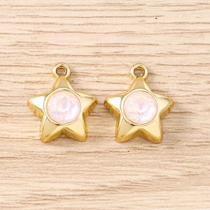 Détail de deux pendentifs étoiles dorés avec pierres roses pour création bijoux