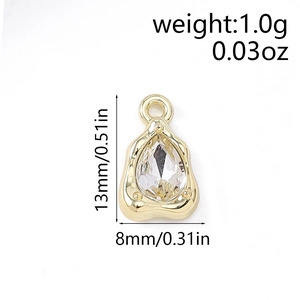 Detailed size specifications for gold-plated teardrop pendant with cubic zirconia gem
