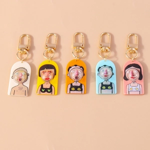 Five colorful cartoon acrylic keychains with 3D bubble noses and golden lobster clasps