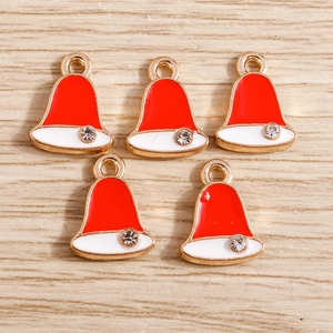 5pcs Christmas hat pendants with red white enamel and crystal for DIY jewelry making