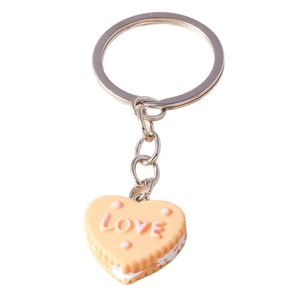 Porte-clés créatif en forme de biscuit cœur 3D avec couche de crème et LOVE