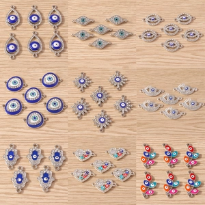 Zinc Alloy Rhinestone Evil Eye Charms For Jewelry Making Hamsa Hand Heart Shape Connector Enamel DIY Pendant Accessories