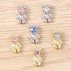 DIY bear charm pendants with colorful crystals and metallic gold or silver bases