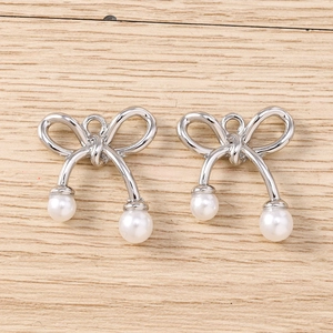 Pendentifs nœuds argentés avec perles blanches pour bijoux DIY, pack de 5 pièces