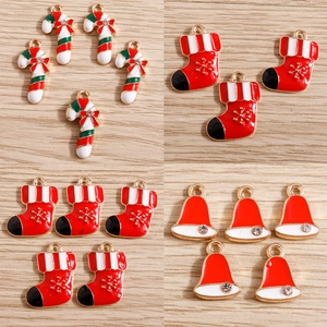 Christmas DIY Enamel Alloy Charms Rhinestone Stocking Candy Cane Bell Pendants For Jewelry Making Keychain Accessories
