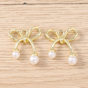 Pendentifs nœuds dorés en métal avec perles blanches pour la création de bijoux DIY