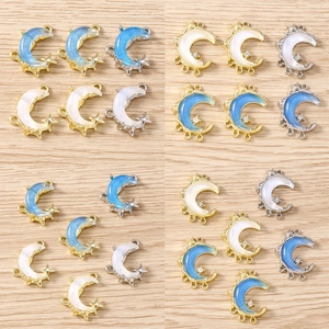 Alloy Enamel Crescent Moon Star Charms With Rhinestone Gold Silver Metal Pendants For DIY Bracelet Necklace Jewelry Making