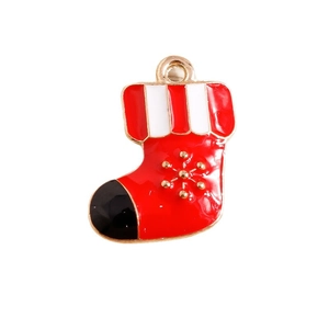 Christmas stocking enamel charms with red white stripes and gold snowflake for DIY jewelry
