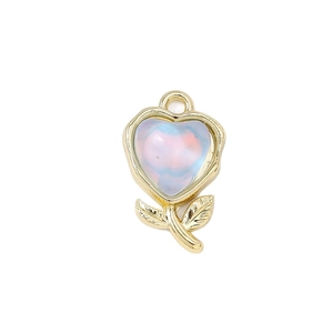 Fünf Stück bunte Tulpenherzanhänger für Armbänder und Halsketten zum Selbermachen von Schmuck