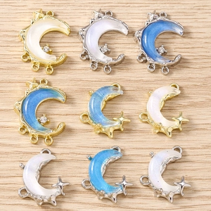 5Pcs crescent moon charms with pearl resin inlay and crystal accents for DIY jewelry