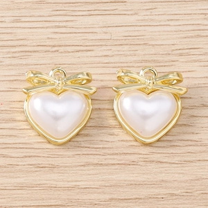 Lot de 5 pendentifs cœurs perles avec nœuds et cadre doré pour création bijoux